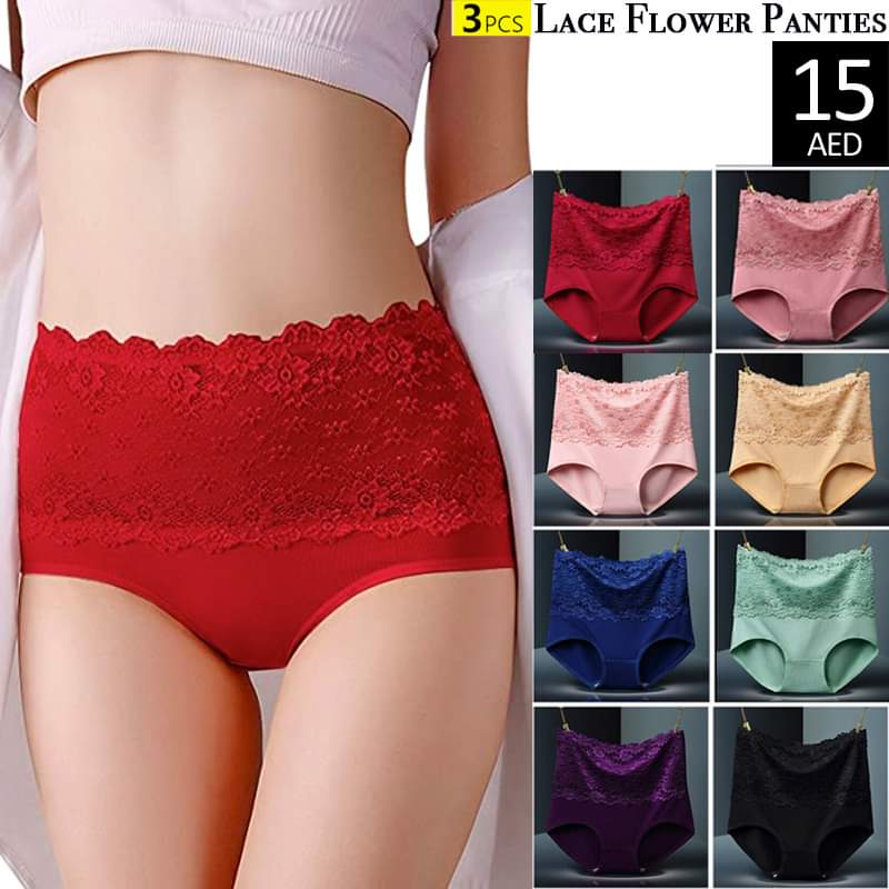 3 Pcs Lace Flower Panties