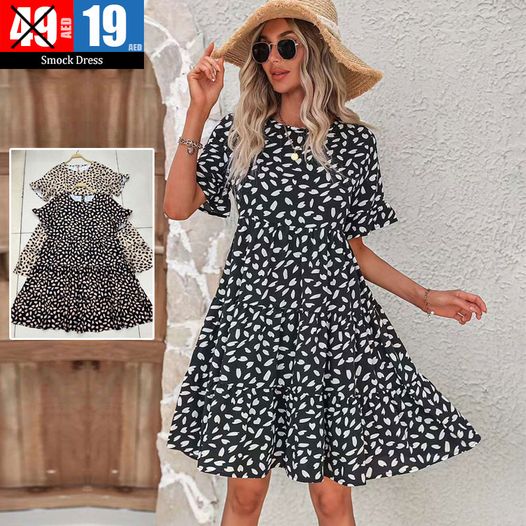 Women's Smock Dress with Leaf Print