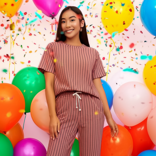 Women’s Striped Co-ord Lounge Set - TSD618
