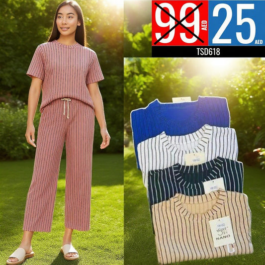 Women’s Striped Co-ord Lounge Set - TSD618