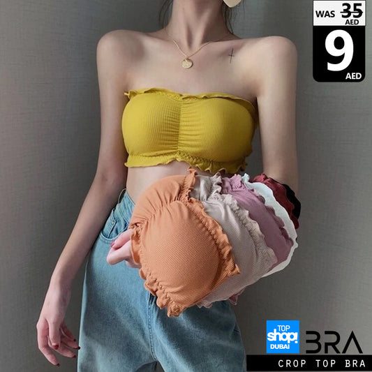 Strapless bandeau - style crop top bra.