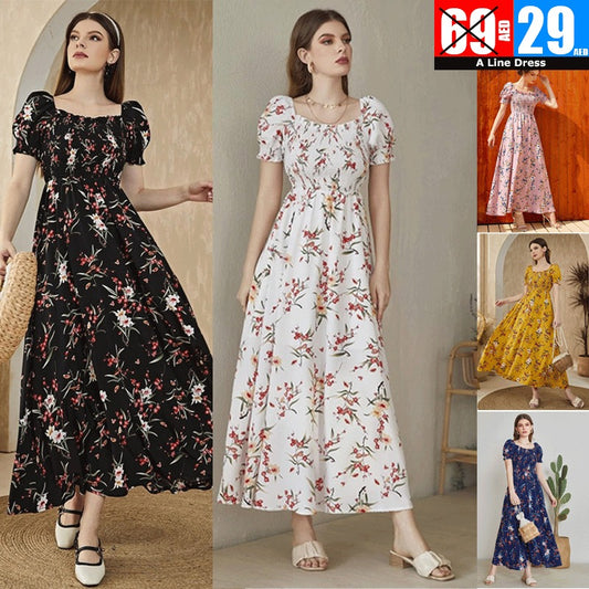 Floral Print A-Line Maxi Dress