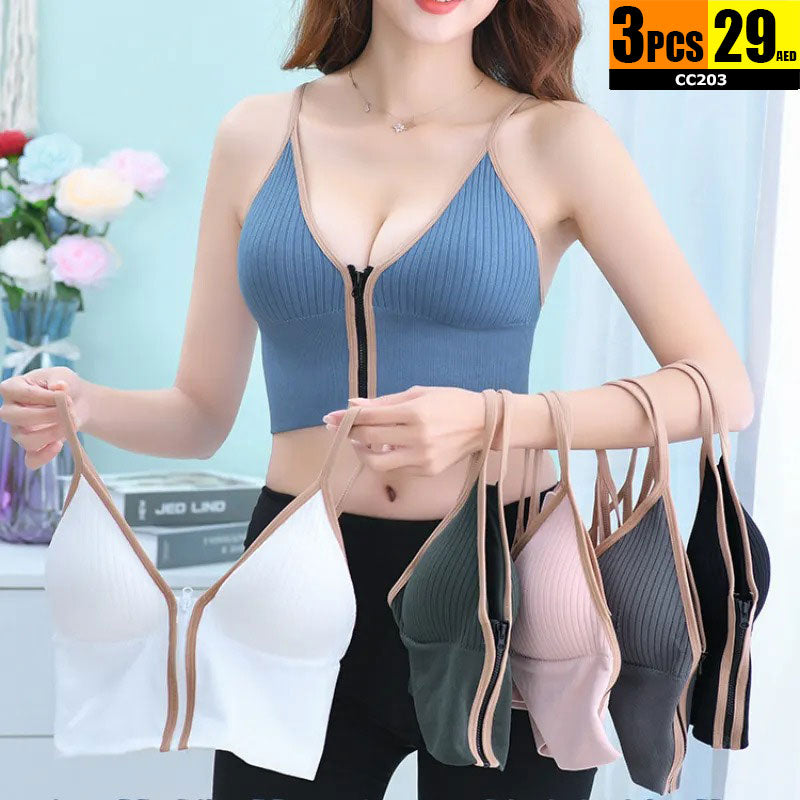 3-piece Ribbed Zip-Front Bralette set - CC203