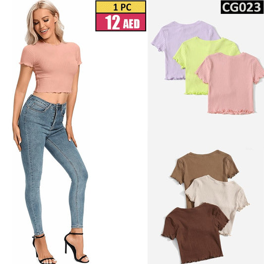 Ribbed Crop Top with Ruffle Hem - CG023