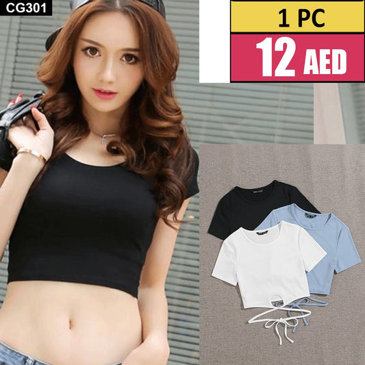 Sleeveless Crop Top with Drawstring Neckline - CG301