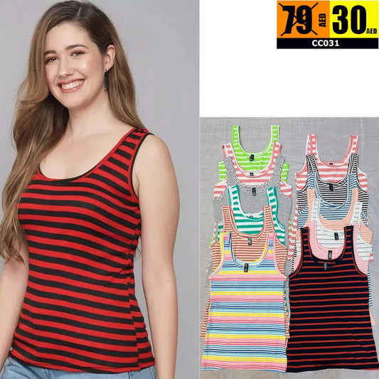 Women's Striped Scoop Neck Tank Top - CC031
