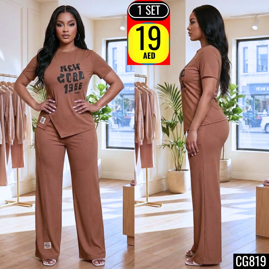 Women’s Two-Piece Casual Ribbed Set (Top + Pants) - CG819
