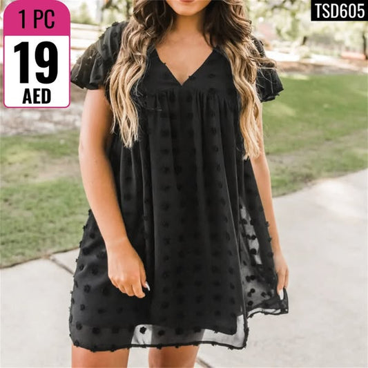 Textured Dot Chiffon Boho Dress - TSD605