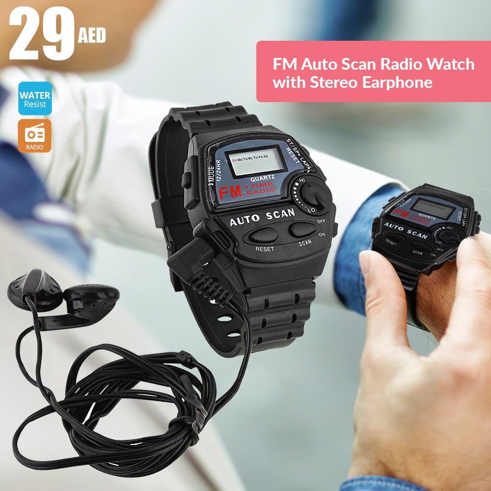 FM Auto Scan Radio Watch with Stereo Earphone