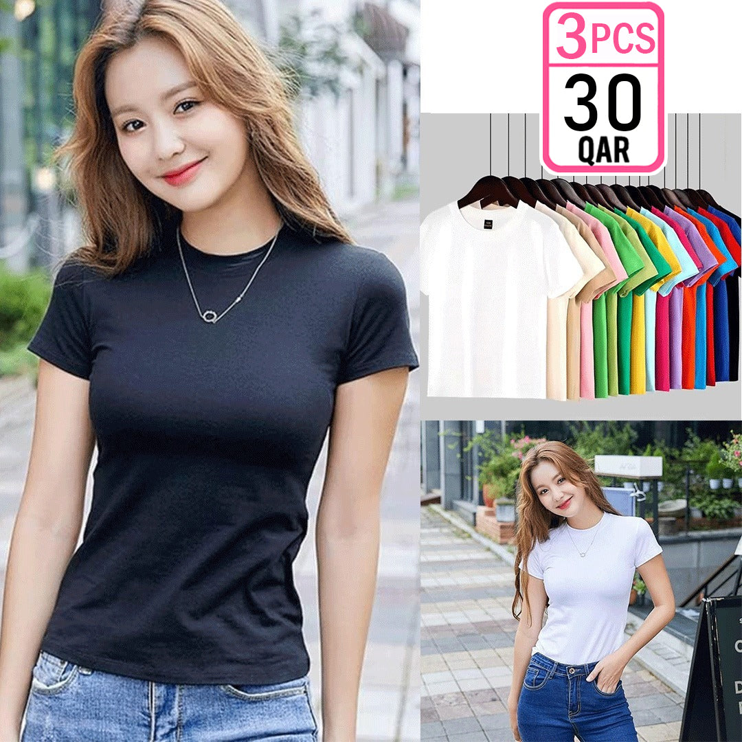 3 Pieces Women's Plain Cotton T-shirts