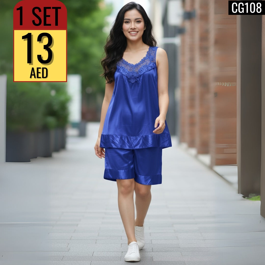 Women's  Lace-Trimmed Satin Pajama Set - CC108