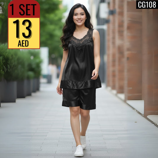 Women's  Lace-Trimmed Satin Pajama Set - CC108