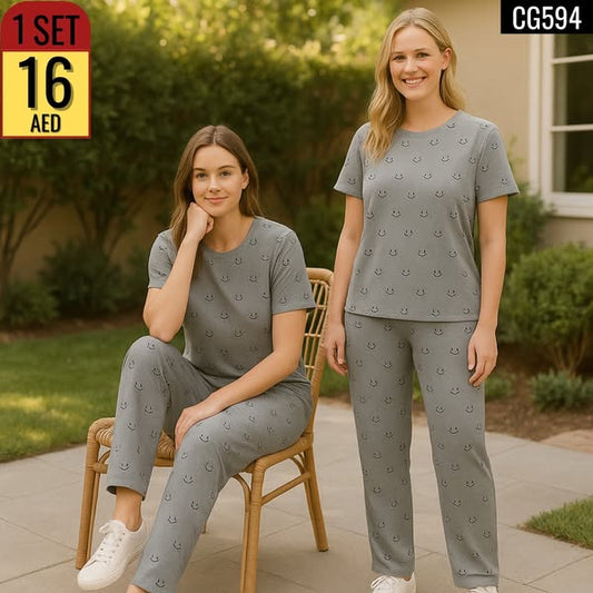 Women's Printed Lounge Set – 2-Piece Pajama Set - CG594
