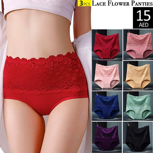 3 Pcs Lace Flower Panties