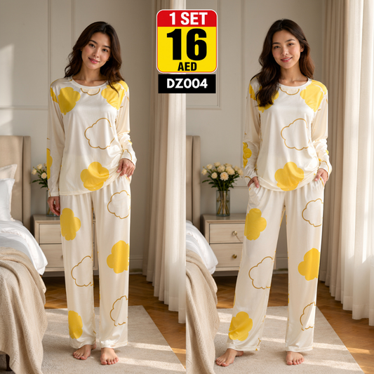 Women's Cute Long Sleeve Pajama Set | Cartoon Print Soft Sleepwear | Cozy Full Length Loungewear - DZ004