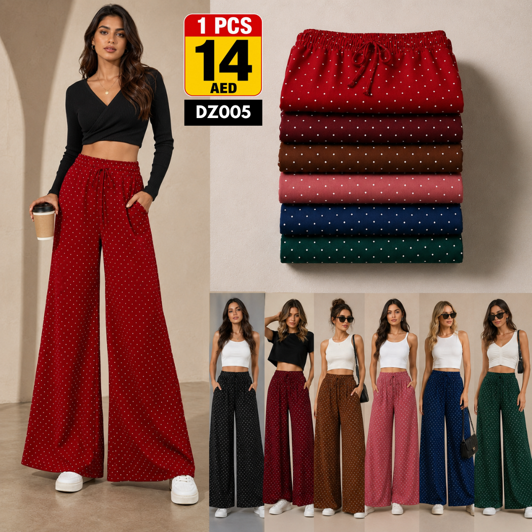 Women's Polka Dot Wide Leg Pants | High Waist Palazzo Trousers | Casual Summer Loungewear - DZ005