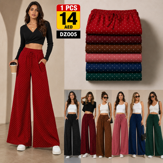 Women's Polka Dot Wide Leg Pants | High Waist Palazzo Trousers | Casual Summer Loungewear - DZ005