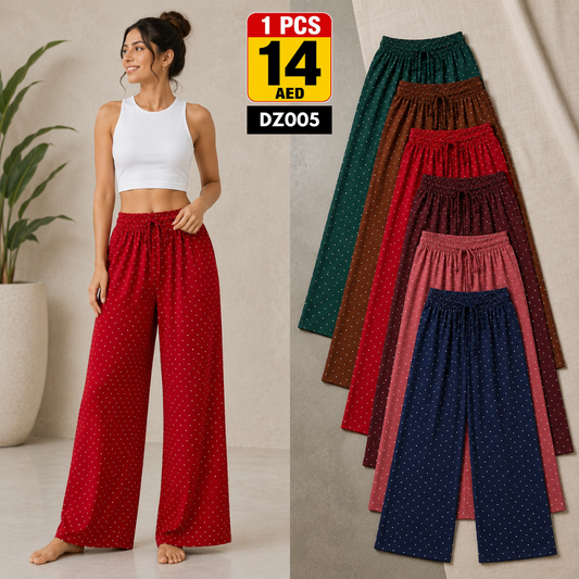 Women's Polka Dot Wide Leg Pants | High Waist Palazzo Trousers | Casual Summer Loungewear - DZ005
