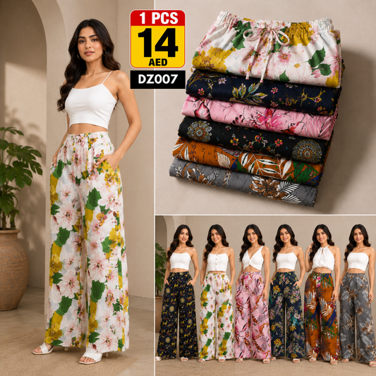 Women’s Floral Wide Leg Palazzo Pants | High Waist Printed Casual Trousers for Women - DZ007