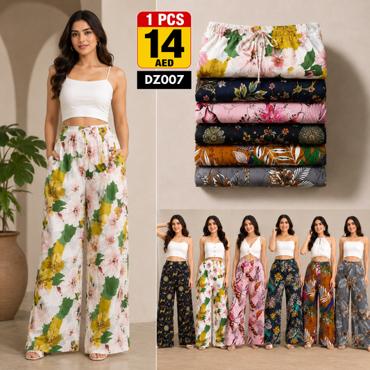 Women’s Floral Wide Leg Palazzo Pants | High Waist Printed Casual Trousers for Women - DZ007