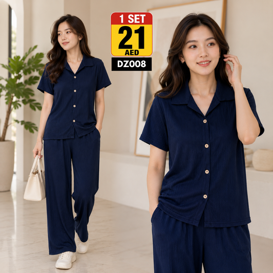 Women’s Button Down Lounge Set | Soft Short Sleeve Co-Ord Pajama Set for Women - DZ008