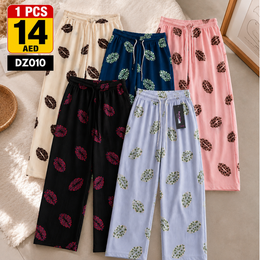 Women’s Printed Wide Leg Palazzo Pants | Soft Drawstring Casual Trousers for Women - DZ010