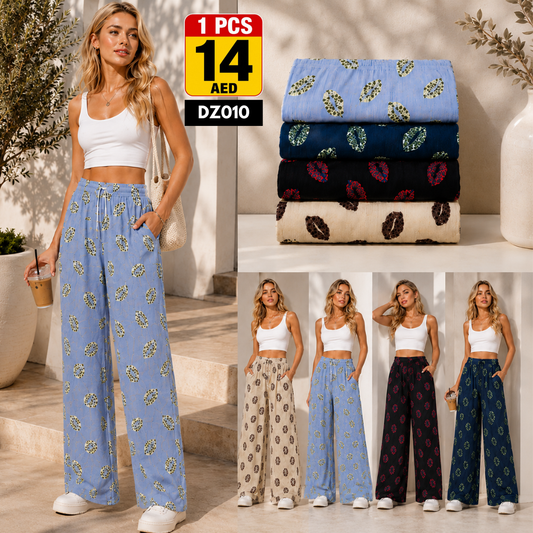 Women’s Printed Wide Leg Palazzo Pants | Soft Drawstring Casual Trousers for Women - DZ010