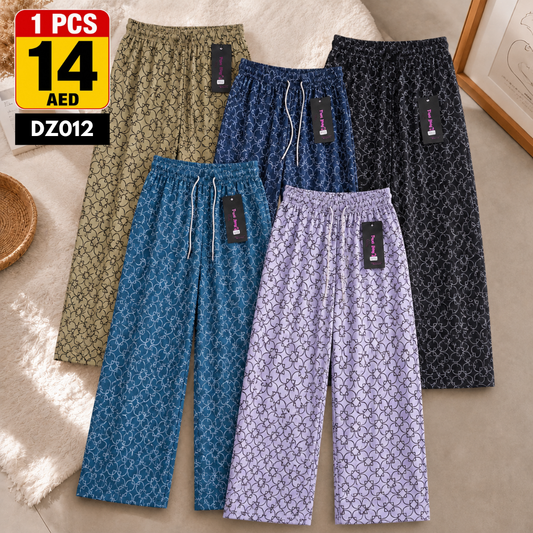 Women’s Printed Wide Leg Palazzo Pants | Soft Drawstring Casual Trousers for Women - DZ012