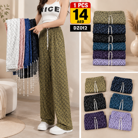 Women’s Printed Wide Leg Palazzo Pants | Soft Drawstring Casual Trousers for Women - DZ012