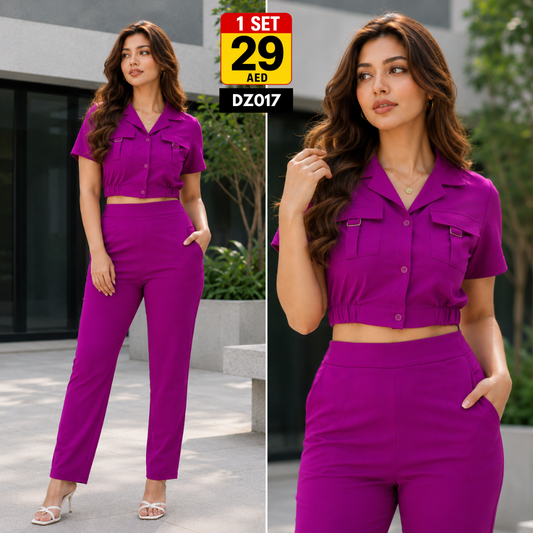 Women’s Crop Top Co-Ord Set | Stylish Short Sleeve Matching Outfit for Women - DZ017