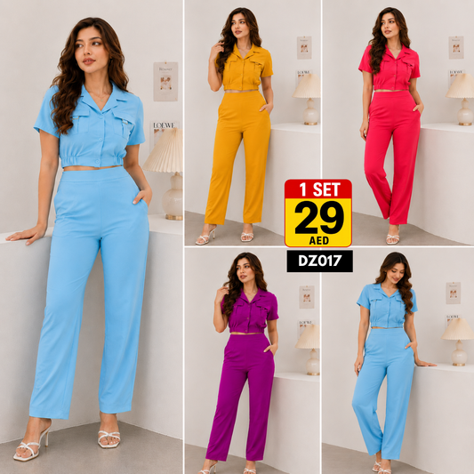 Women’s Crop Top Co-Ord Set | Stylish Short Sleeve Matching Outfit for Women - DZ017