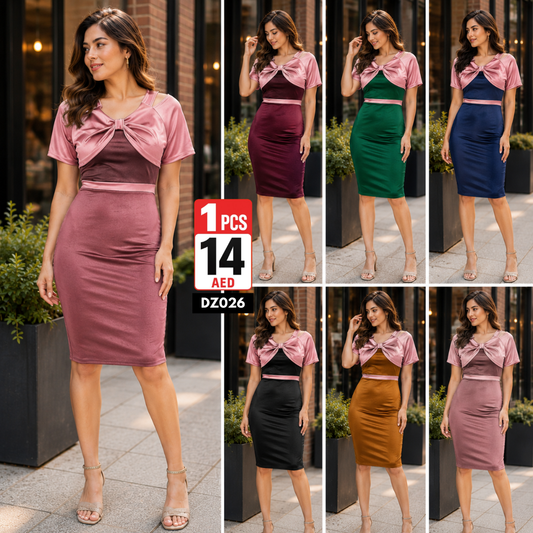 Women’s Satin Bodycon Midi Dress | Elegant Knot Front Party Dress for Women - DZ026