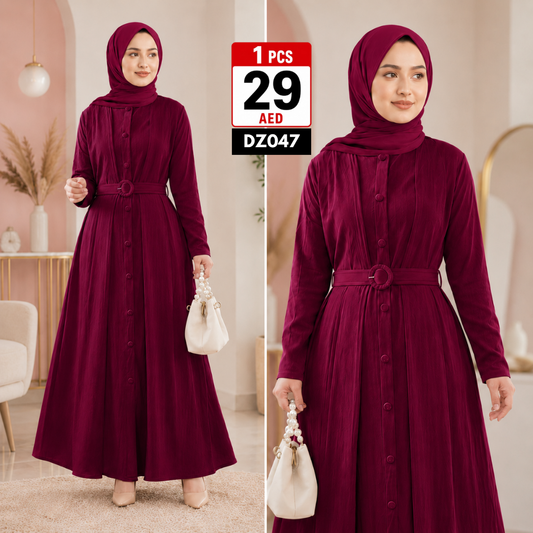 Women’s Elegant Button Front Maxi Dress | Premium Casual Modest Long Dress for Women - DZ047