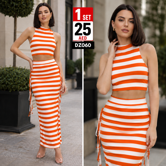 Women’s Stripe Sleeveless Co-Ord Set | Premium Body Fit Casual Summer 2PC Set for Women - DZ060