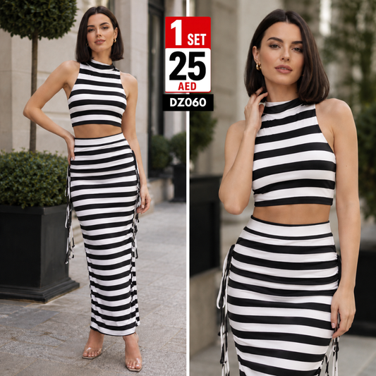 Women’s Stripe Sleeveless Co-Ord Set | Premium Body Fit Casual Summer 2PC Set for Women - DZ060