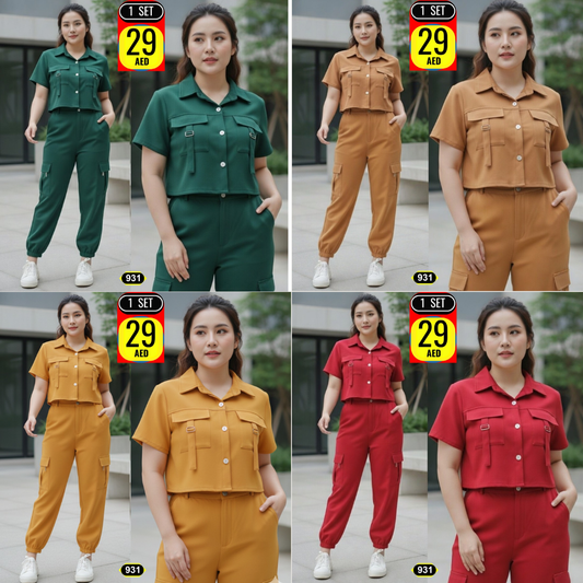 Plus Size Cargo Two Piece Set - 931