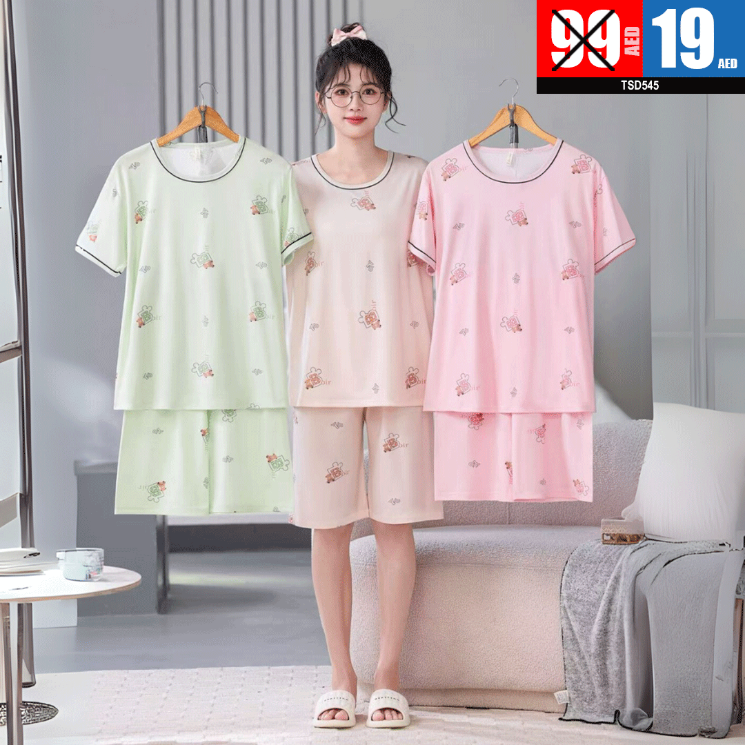 Women's Printed Short Sleeve & Shorts Set- TSD545