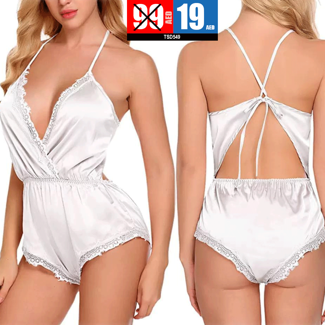 White Satin Lingerie Romper (Teddy) - TSD549