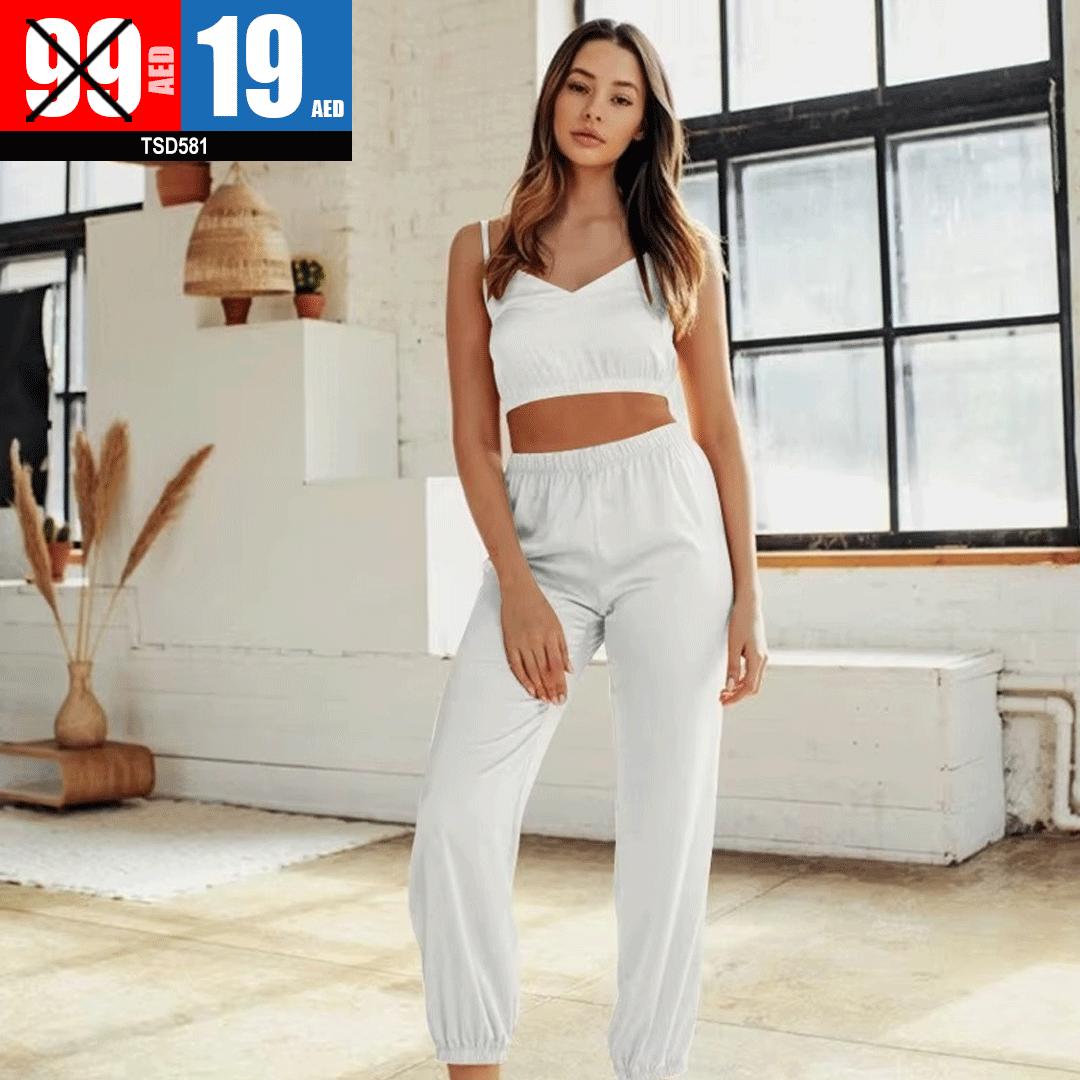 Women's Pink Cami Crop Top & Jogger Set - TSD581