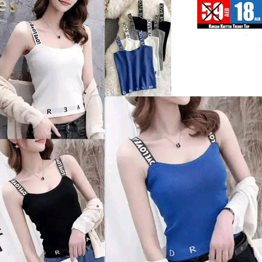 Korean-Style Logo-Strap Knit Camisole