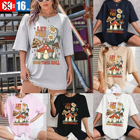 Let The Good Times Roll” Graphic Oversized Tee - TSD504
