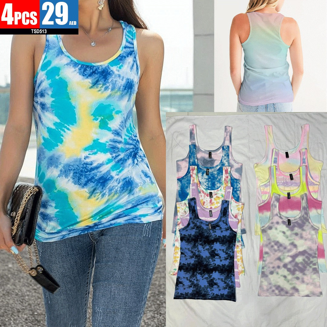 Vibrant tie-dye racerback tank tops (4-piece pack) - TSD513