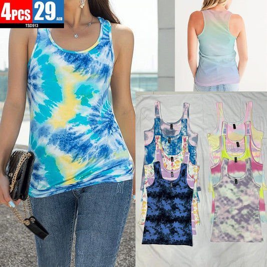 Vibrant tie-dye racerback tank tops (4-piece pack) - TSD513
