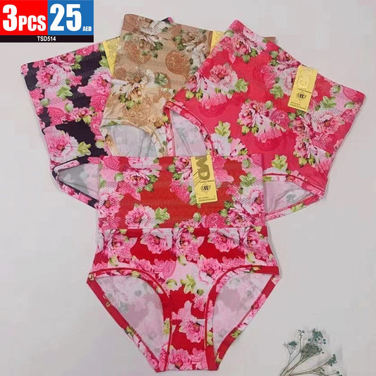 3 Pcs High-Waist Floral Print Panties - TSD514