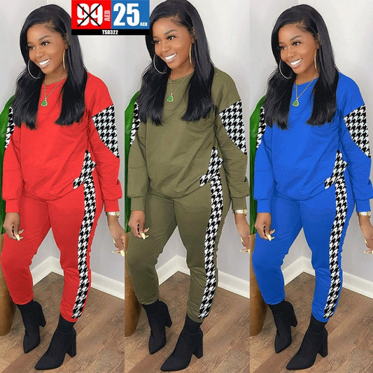 Women's 2-Piece Houndstooth Accent Tracksuit - TSD322