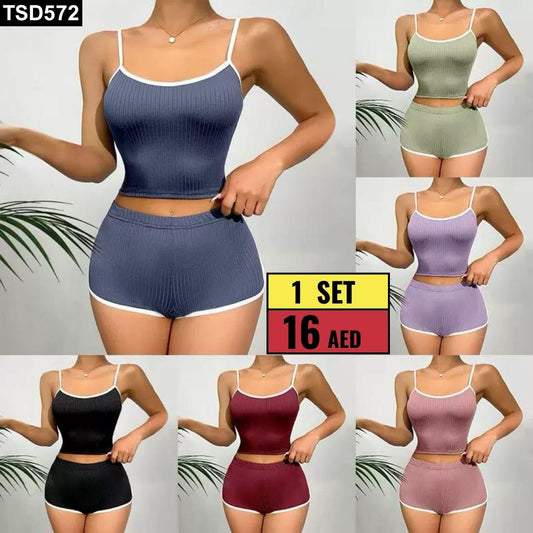Ribbed Cami Top and Shorts Set- CC572