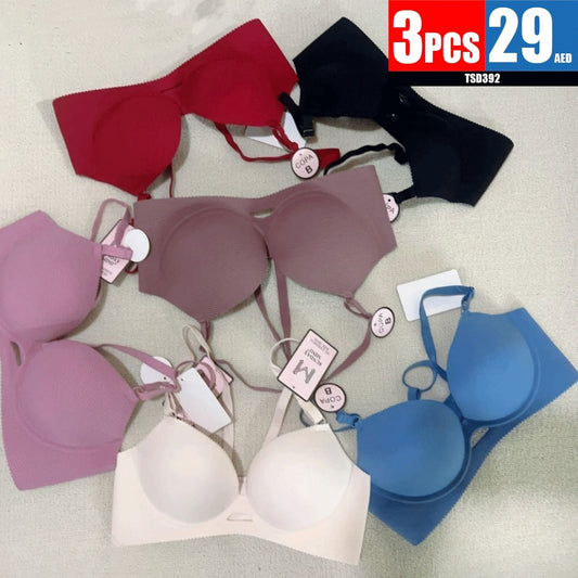 3-piece set of seamless, molded-cup bras Colors: Assorted - TSD392