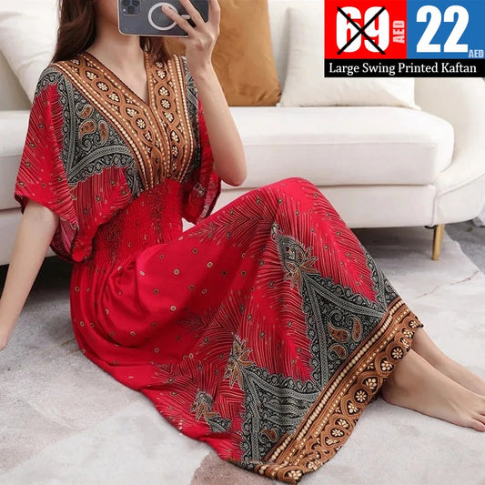 Women's Large Swing Printed Kaftan – Free Size Comfort & Style