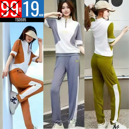 Women's Color-Block Athleisure Tracksuit Set - TSD595
