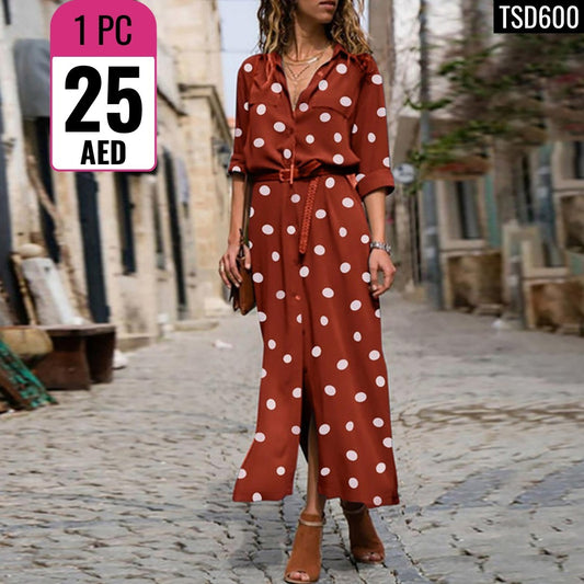 Women's Polka Dot Maxi Shirt Dress - TSD600